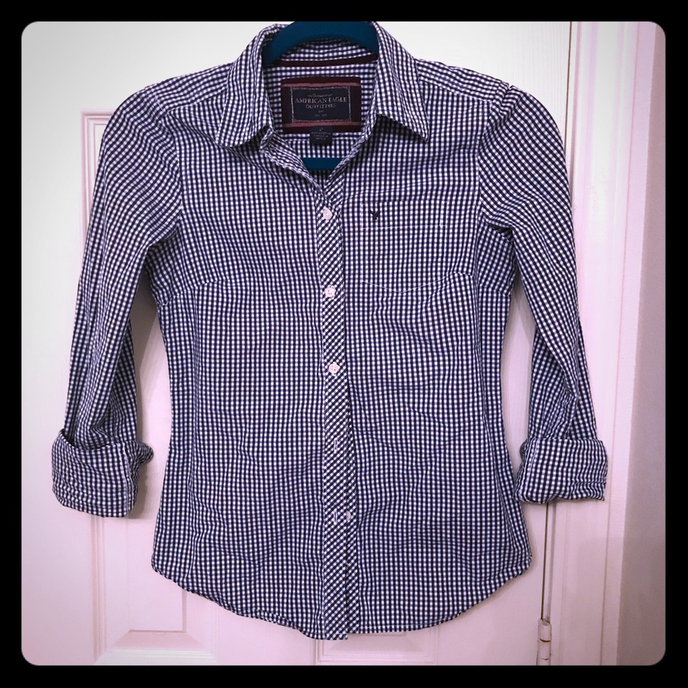American Eagle Blue and White Plaid  shirt